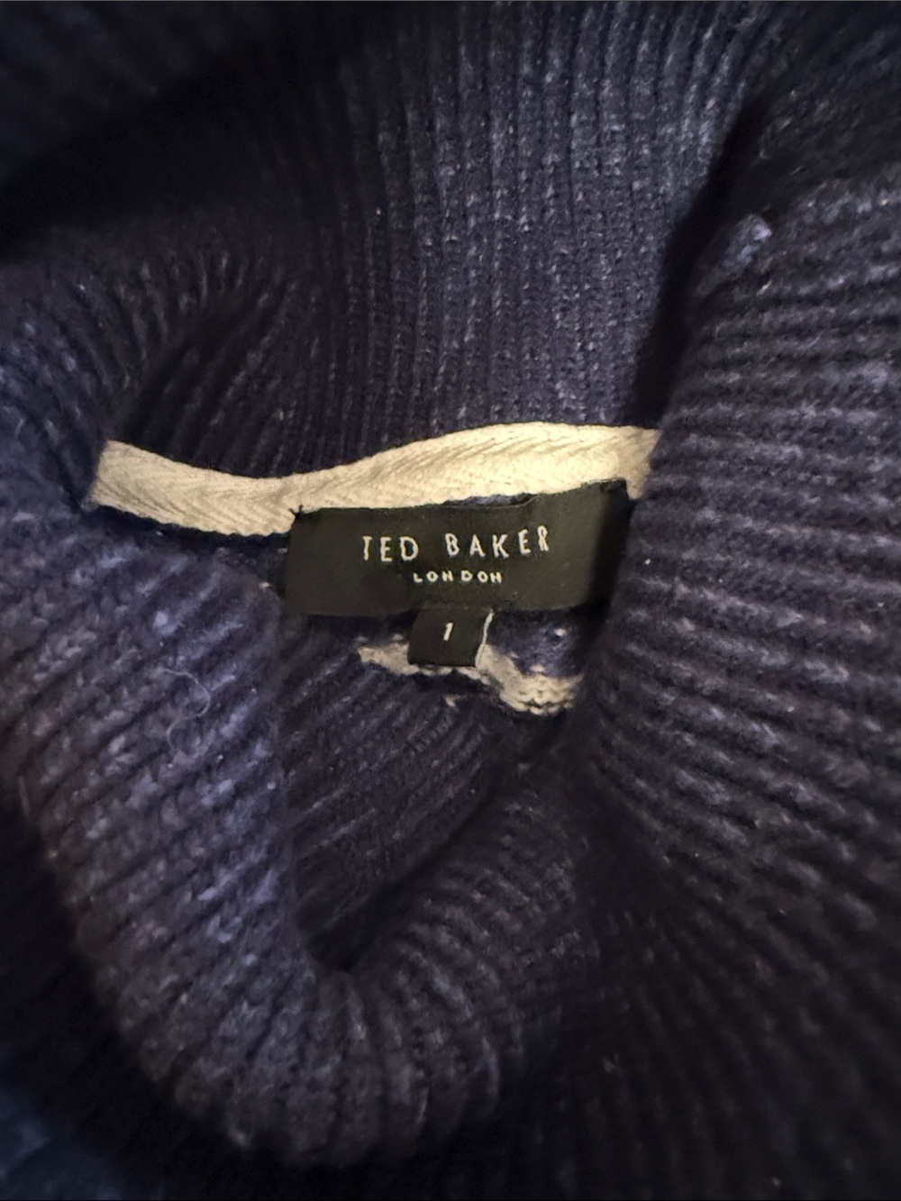Men Ted Baker Navy Ribbed Turtleneck Sweater size small